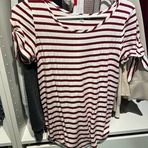 Green Envelope Red and White Striped Short Sleeve Top